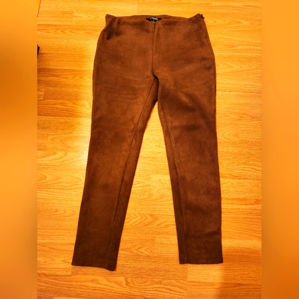 Chaps petite medium brown faux suede skinny pants